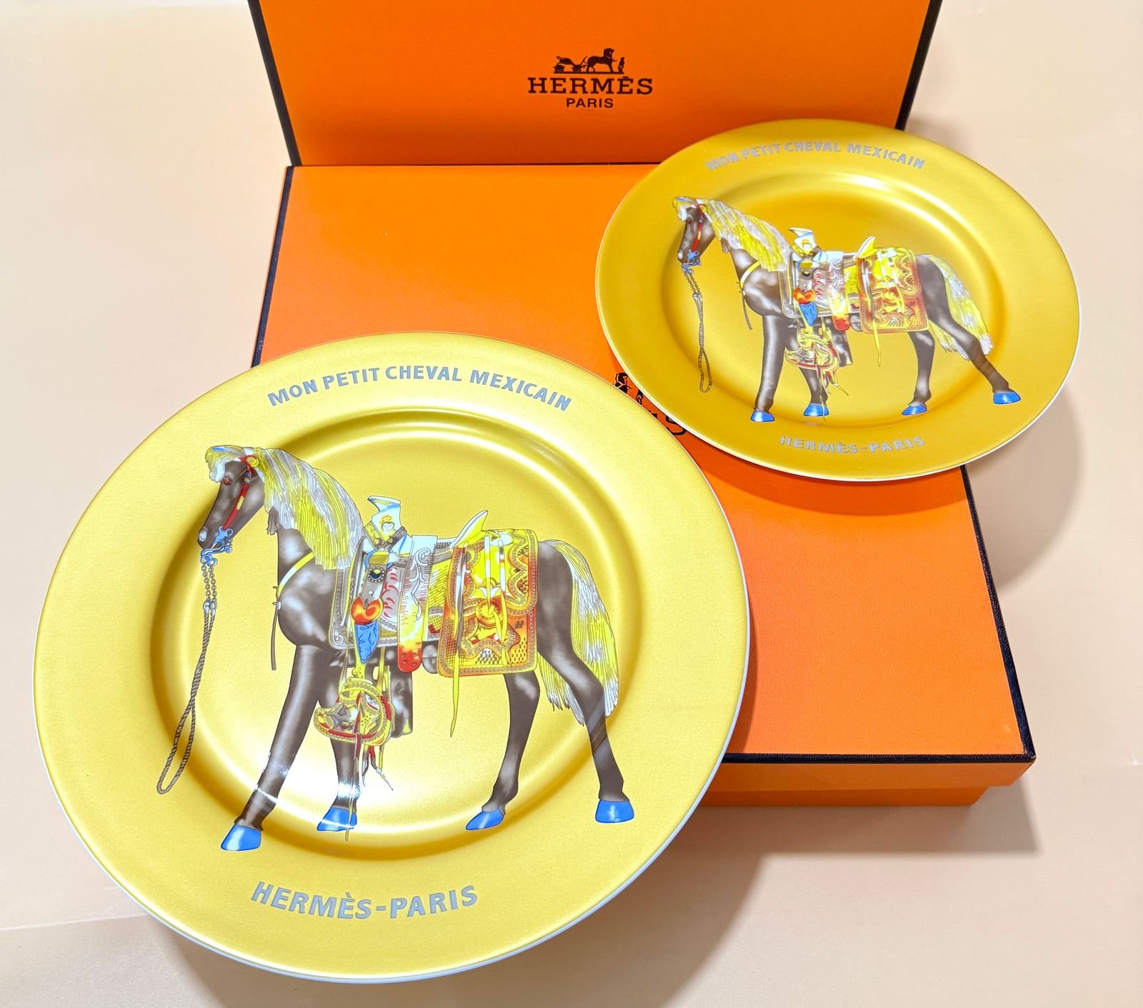 Hermes plates set of two golden color size 8, 10 inches - Hermes Plates | Buy Online in UAE